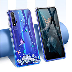 Custodia Silicone Trasparente Ultra Sottile Cover Fiori per Huawei Honor 20 Blu