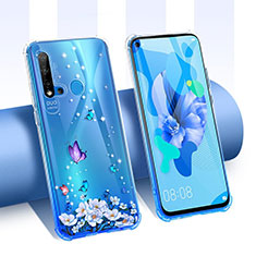 Custodia Silicone Trasparente Ultra Sottile Cover Fiori T01 per Huawei Nova 5i Viola