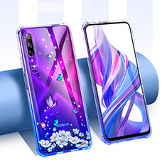 Custodia Silicone Trasparente Ultra Sottile Cover Fiori T01 per Huawei P Smart Pro (2019) Viola