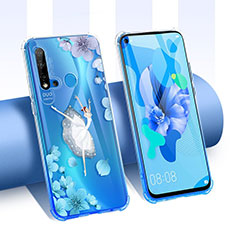 Custodia Silicone Trasparente Ultra Sottile Cover Fiori T01 per Huawei P20 Lite (2019) Blu