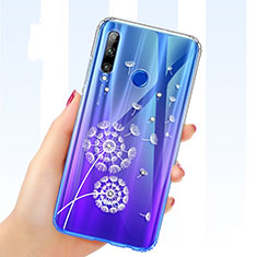 Custodia Silicone Trasparente Ultra Sottile Cover Fiori T03 per Huawei P Smart+ Plus (2019) Blu