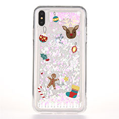 Custodia Silicone Trasparente Ultra Sottile Cover Fiori T08 per Apple iPhone Xs Max Rosa