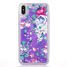 Custodia Silicone Trasparente Ultra Sottile Cover Fiori T18 per Apple iPhone X Viola