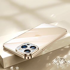 Custodia Silicone Trasparente Ultra Sottile Cover Morbida Bling-Bling LD2 per Apple iPhone 15 Pro Max Oro