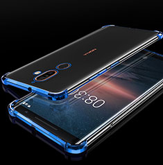 Custodia Silicone Trasparente Ultra Sottile Cover Morbida H01 per Nokia 7 Plus Blu