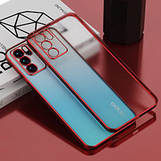 Custodia Silicone Trasparente Ultra Sottile Cover Morbida H01 per Oppo Reno6 Pro 5G India Rosso