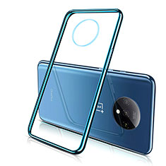 Custodia Silicone Trasparente Ultra Sottile Cover Morbida H02 per OnePlus 7T Blu