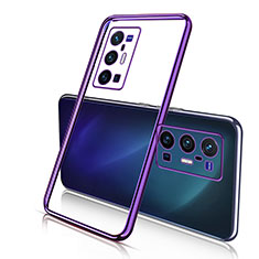 Custodia Silicone Trasparente Ultra Sottile Cover Morbida H02 per Vivo X70 Pro+ Plus 5G Viola