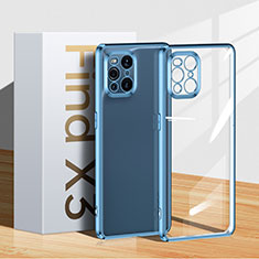 Custodia Silicone Trasparente Ultra Sottile Cover Morbida H04 per Oppo Find X3 5G Blu