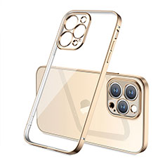 Custodia Silicone Trasparente Ultra Sottile Cover Morbida H05 per Apple iPhone 14 Pro Max Oro
