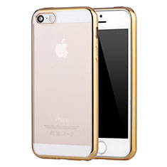 Custodia Silicone Trasparente Ultra Sottile Cover Morbida H05 per Apple iPhone 5 Oro