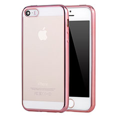 Custodia Silicone Trasparente Ultra Sottile Cover Morbida H05 per Apple iPhone 5 Oro Rosa