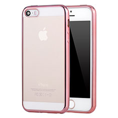 Custodia Silicone Trasparente Ultra Sottile Cover Morbida H05 per Apple iPhone 5S Oro Rosa