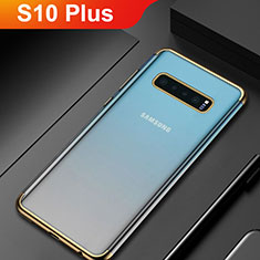 Custodia Silicone Trasparente Ultra Sottile Cover Morbida H06 per Samsung Galaxy S10 Plus Oro
