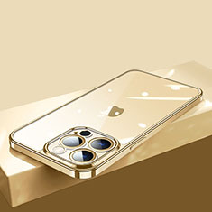 Custodia Silicone Trasparente Ultra Sottile Cover Morbida H12 per Apple iPhone 13 Pro Oro