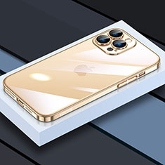 Custodia Silicone Trasparente Ultra Sottile Cover Morbida LD4 per Apple iPhone 13 Pro Max Oro