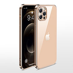 Custodia Silicone Trasparente Ultra Sottile Cover Morbida N01 per Apple iPhone 12 Pro Max Oro