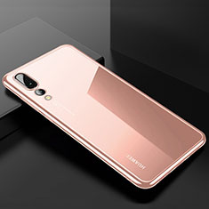 Custodia Silicone Trasparente Ultra Sottile Cover Morbida S03 per Huawei P20 Pro Oro Rosa