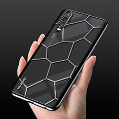 Custodia Silicone Trasparente Ultra Sottile Cover Morbida S04 per Huawei P30 Nero