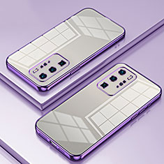 Custodia Silicone Trasparente Ultra Sottile Cover Morbida SY1 per Huawei P40 Pro Viola