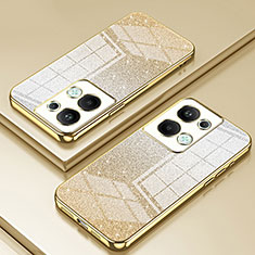 Custodia Silicone Trasparente Ultra Sottile Cover Morbida SY1 per Oppo Reno9 Pro+ Plus 5G Oro