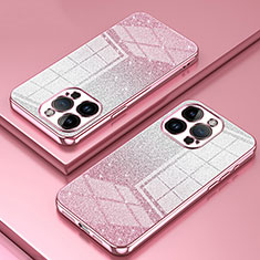 Custodia Silicone Trasparente Ultra Sottile Cover Morbida SY2 per Apple iPhone 14 Pro Max Oro Rosa