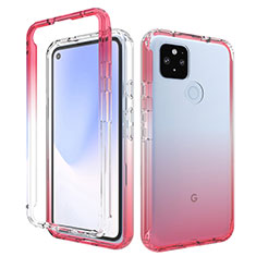 Custodia Silicone Trasparente Ultra Sottile Morbida Cover Fronte e Retro 360 Gradi Sfumato per Google Pixel 4a 5G Rosso