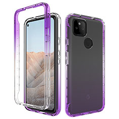 Custodia Silicone Trasparente Ultra Sottile Morbida Cover Fronte e Retro 360 Gradi Sfumato per Google Pixel 5a 5G Viola