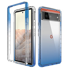 Custodia Silicone Trasparente Ultra Sottile Morbida Cover Fronte e Retro 360 Gradi Sfumato per Google Pixel 6 5G Blu