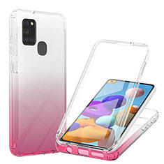 Custodia Silicone Trasparente Ultra Sottile Morbida Cover Fronte e Retro 360 Gradi Sfumato YB1 per Samsung Galaxy A21s Rosa