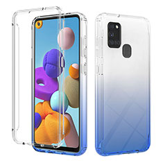 Custodia Silicone Trasparente Ultra Sottile Morbida Cover Fronte e Retro 360 Gradi Sfumato YB2 per Samsung Galaxy A21s Blu