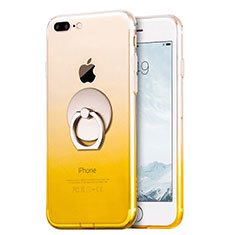 Custodia Silicone Trasparente Ultra Sottile Morbida Sfumato con Anello Supporto per Apple iPhone 7 Plus Giallo