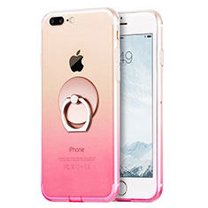 Custodia Silicone Trasparente Ultra Sottile Morbida Sfumato con Anello Supporto per Apple iPhone 7 Plus Rosa