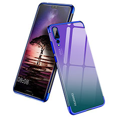 Custodia Silicone Trasparente Ultra Sottile Morbida T10 per Huawei P20 Pro Blu