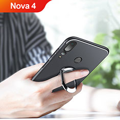Custodia Silicone Ultra Sottile Morbida con Magnetico Anello Supporto per Huawei Nova 4 Nero