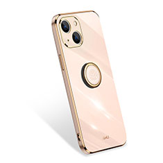 Custodia Silicone Ultra Sottile Morbida Cover con Anello Supporto per Apple iPhone 13 Mini Oro