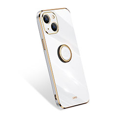 Custodia Silicone Ultra Sottile Morbida Cover con Anello Supporto per Apple iPhone 14 Plus Bianco
