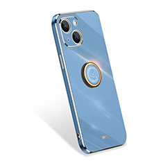 Custodia Silicone Ultra Sottile Morbida Cover con Anello Supporto per Apple iPhone 14 Plus Cielo Blu