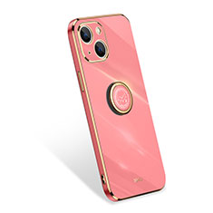 Custodia Silicone Ultra Sottile Morbida Cover con Anello Supporto per Apple iPhone 15 Plus Rosa