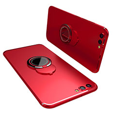 Custodia Silicone Ultra Sottile Morbida Cover con Anello Supporto per Huawei Honor View 10 Rosso