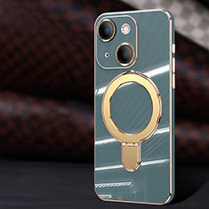 Custodia Silicone Ultra Sottile Morbida Cover con Mag-Safe Magnetic C01 per Apple iPhone 14 Grigio Lavanda