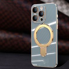 Custodia Silicone Ultra Sottile Morbida Cover con Mag-Safe Magnetic C01 per Apple iPhone 14 Pro Grigio