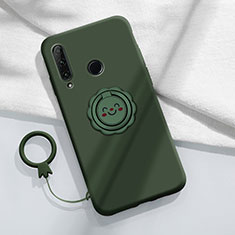 Custodia Silicone Ultra Sottile Morbida Cover con Magnetico Anello Supporto A01 per Huawei Enjoy 10 Plus Verde