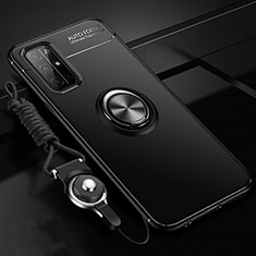 Custodia Silicone Ultra Sottile Morbida Cover con Magnetico Anello Supporto A01 per Huawei Honor 30S Nero