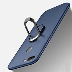Custodia Silicone Ultra Sottile Morbida Cover con Magnetico Anello Supporto A01 per Huawei Honor 9 Lite Blu