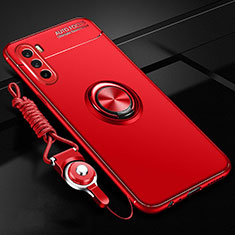 Custodia Silicone Ultra Sottile Morbida Cover con Magnetico Anello Supporto A01 per Huawei Mate 40 Lite 5G Rosso