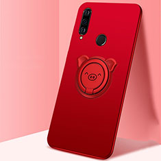 Custodia Silicone Ultra Sottile Morbida Cover con Magnetico Anello Supporto A01 per Huawei Nova 4e Rosso