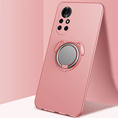 Custodia Silicone Ultra Sottile Morbida Cover con Magnetico Anello Supporto A01 per Huawei Nova 8 5G Oro Rosa