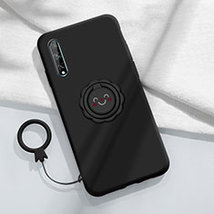 Custodia Silicone Ultra Sottile Morbida Cover con Magnetico Anello Supporto A01 per Huawei P smart S Nero