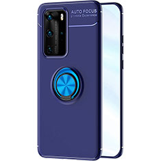 Custodia Silicone Ultra Sottile Morbida Cover con Magnetico Anello Supporto A01 per Huawei P40 Pro Blu